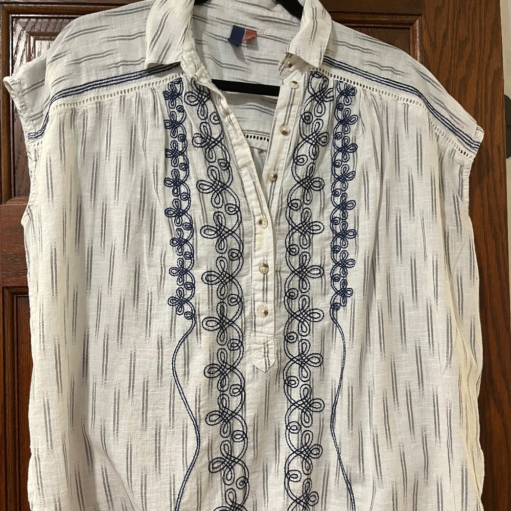 Anthropologie Pilcro White and Blue surfer Top S